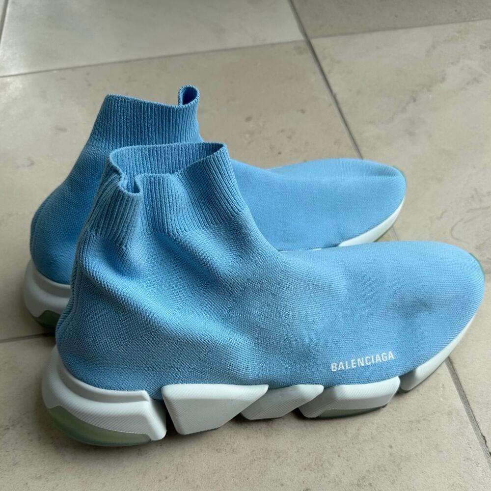 Balenciaga Speed 2.0 Clear Sole Sneakers Blue Sock Shoes EU 46 US 13 - Picture 3 of 9